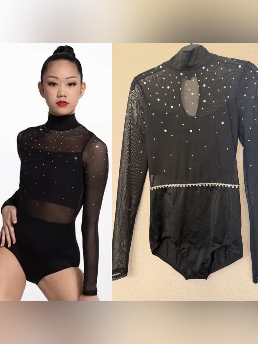 WEISSMAN Dance Costume black rhinestone crystal leotard illusion BOOM 14096 SA